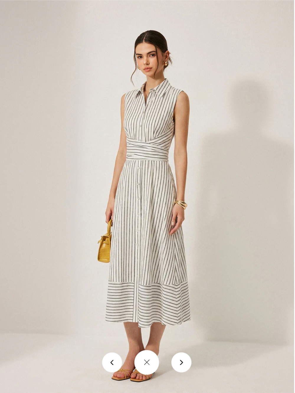 NWT Commense Striped Collared Sleeveless Tie Waist Midi Dress Sz XS
